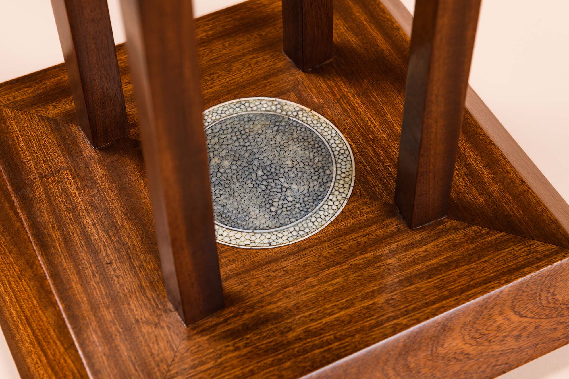 Side Table​ by Clément Rousseau, ​1933​. Shagreen, ivory and mahogany, with two opalescent glass ashtrays.