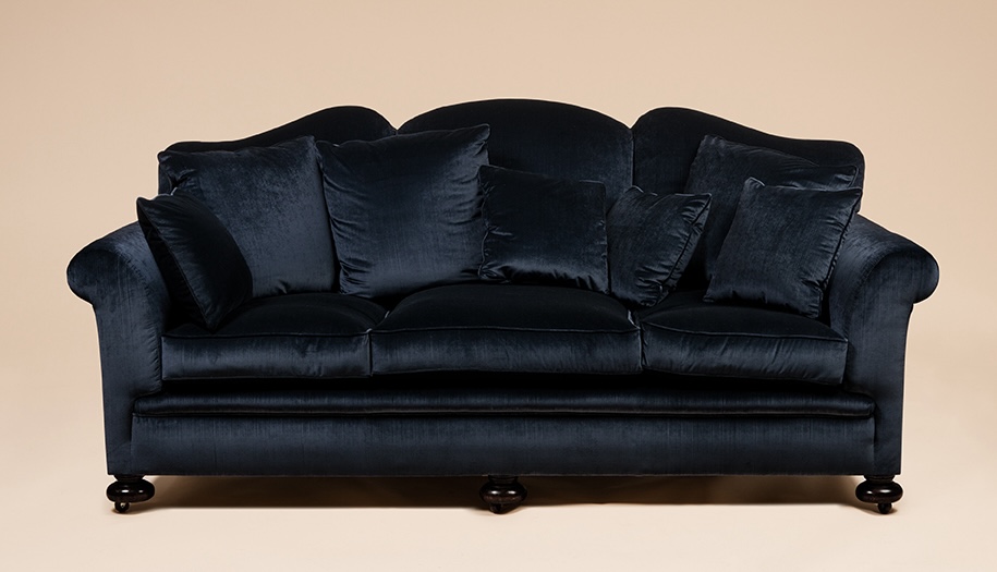 Large blue sofa by Louis Sue et Andre Mare, c.1920. Fabric and tinted wood.