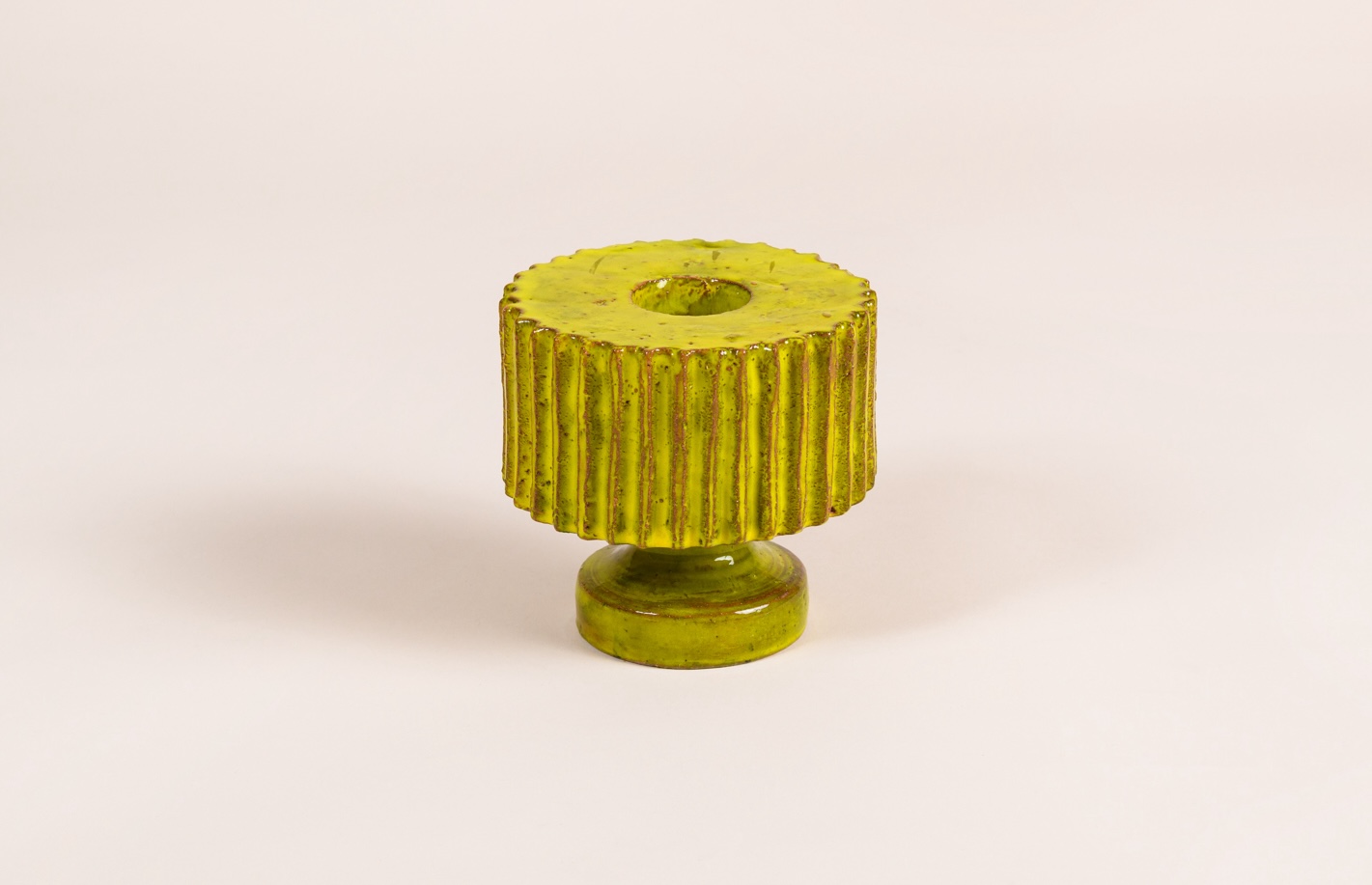 “Gear”, by Mado Jolain, c. 1960​, green-yellow glazed earthenware vase.