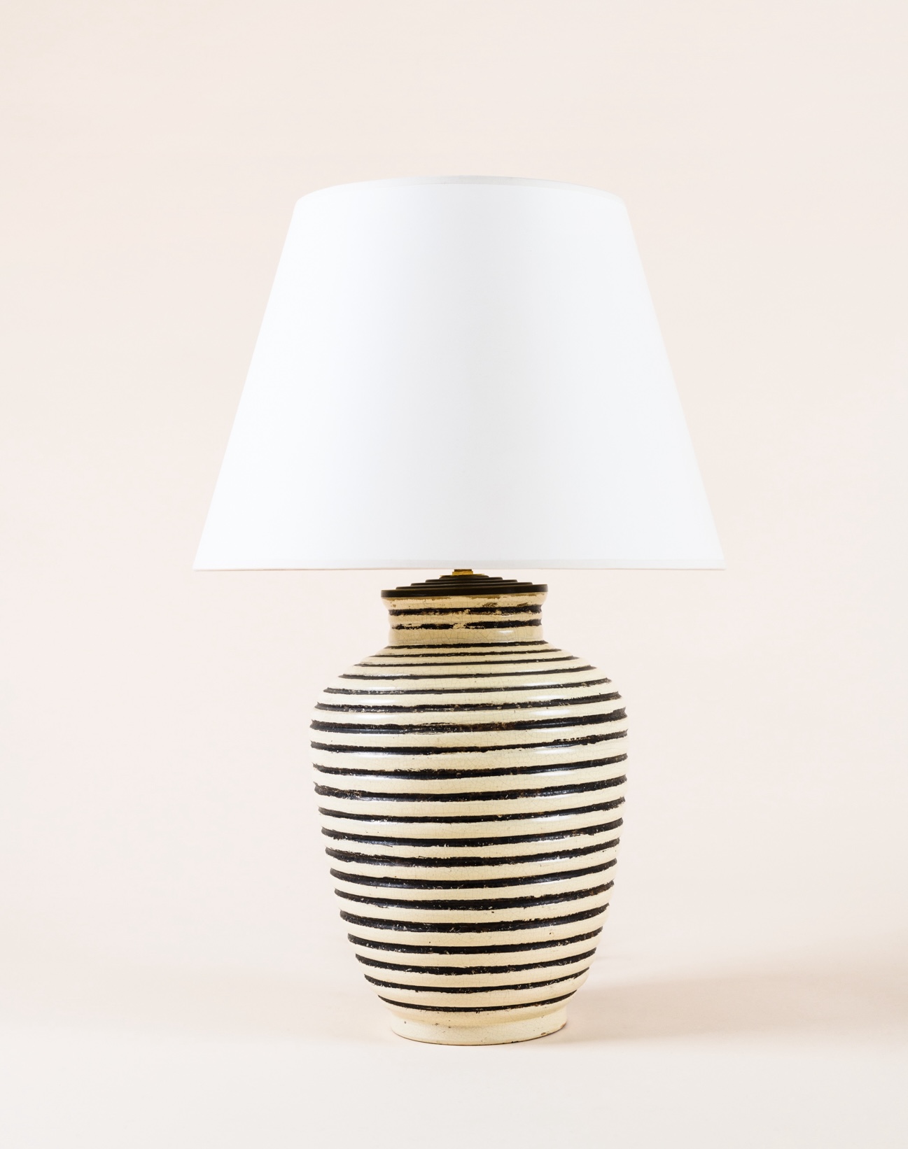 Stripes lamp​ by Primavera c.1930. White glazed ceramic with decoration​.