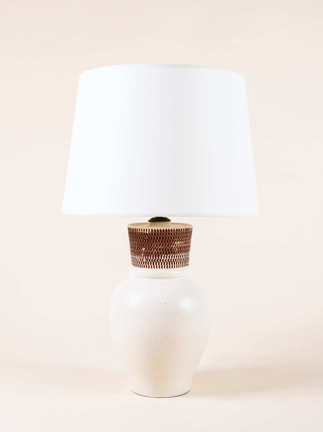 Lamp by Pol Chambost c.1930. White ceramic with incised terracotta collar​.