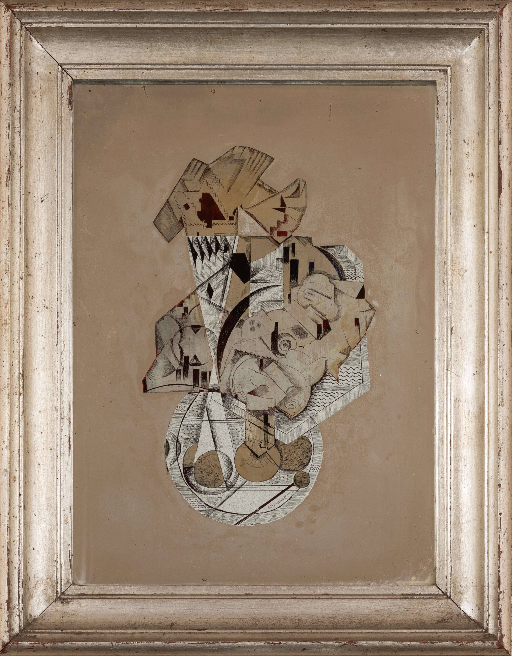 « Architecture »​, reverse painting mirror ​by Etienne Cournault, c. 1925.