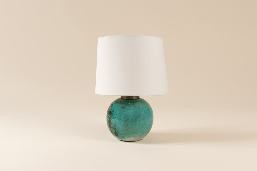 Crackled Ceramic Lamp by Primavera c.1930, turquoise glaze.
