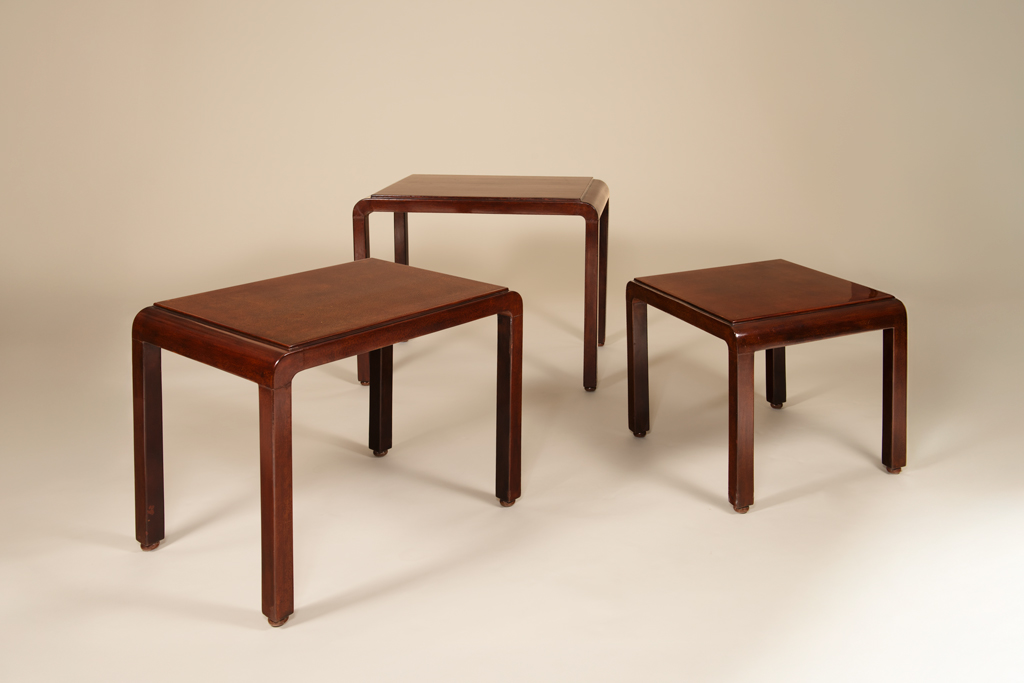 Three nesting tables enamelled by katsu Hamanaka c.1925.