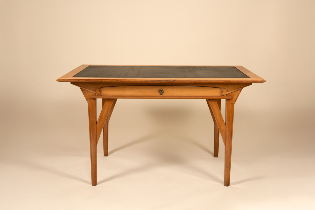 Sycamore desk with black leather edge by Henri Van De Velde c.1898.