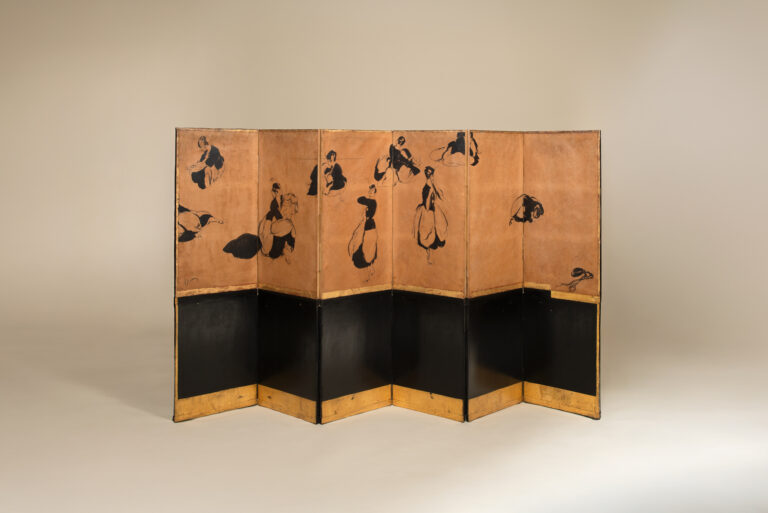 Six-panel screen by Drian, India ink on paper and gold leaf, 1916.