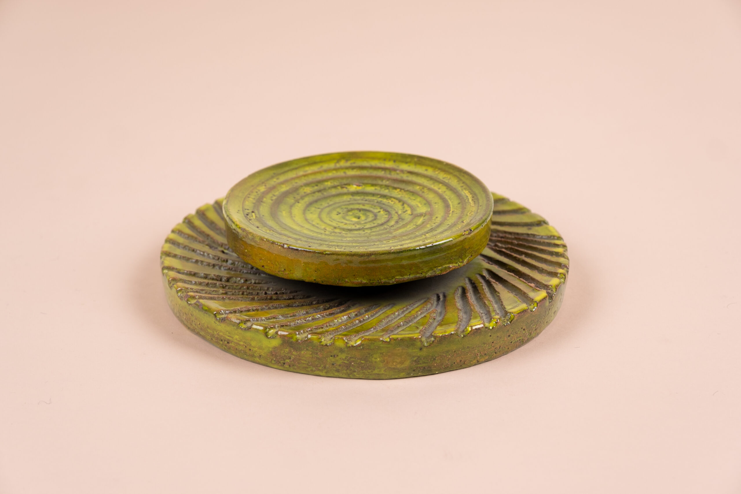 Green-yellow earthenware flower bowl by Mado Jolain, c. 1960.