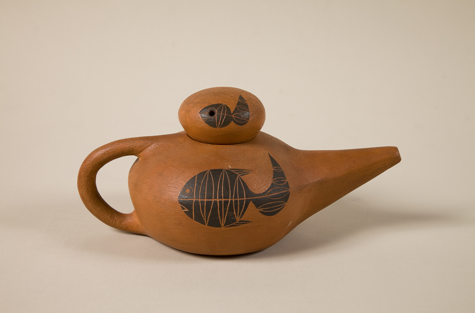 Terracotta Teapot by Valentine Schlegel c. 1955, decorated by Andrée Vilar.