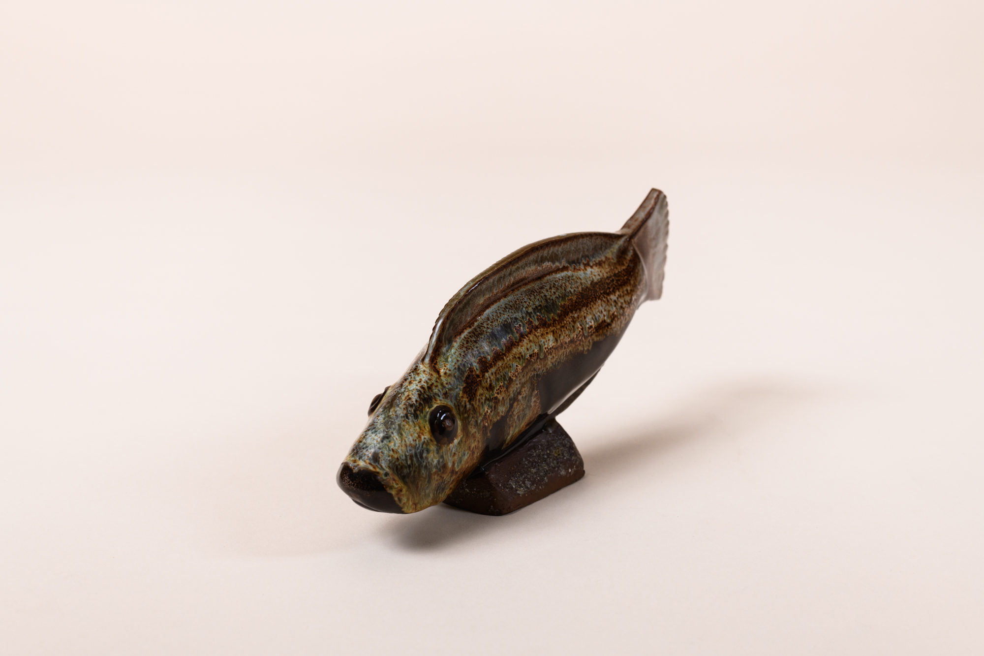 Glazed and flamed stoneware Fish by Maurice Gensoli c.1940.