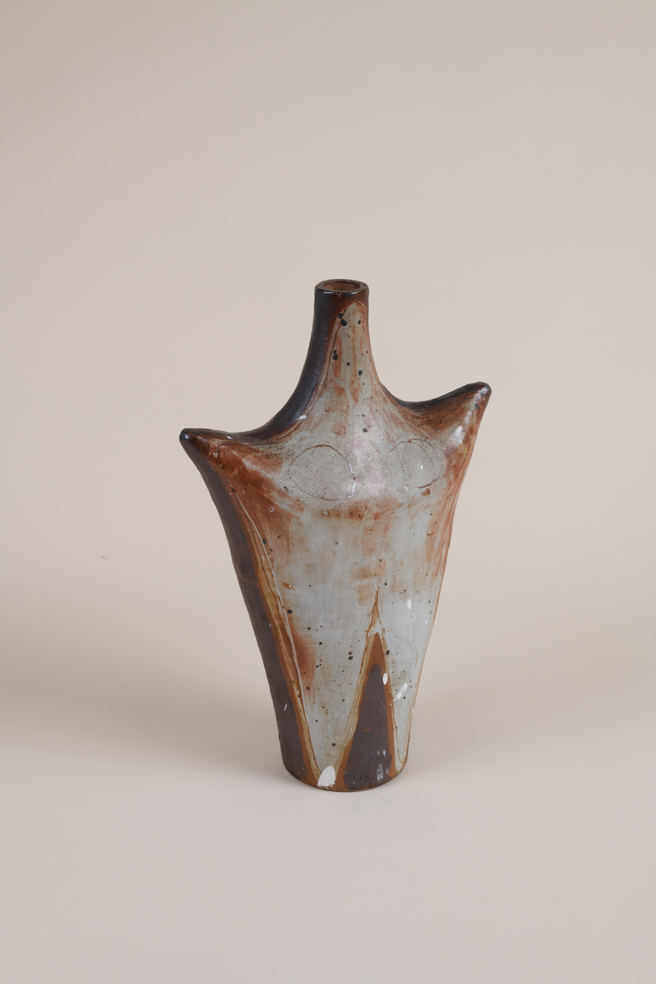 Anthropomorphic vase, brown and milky white stoneware by Vassil Ivanoff c.1965.