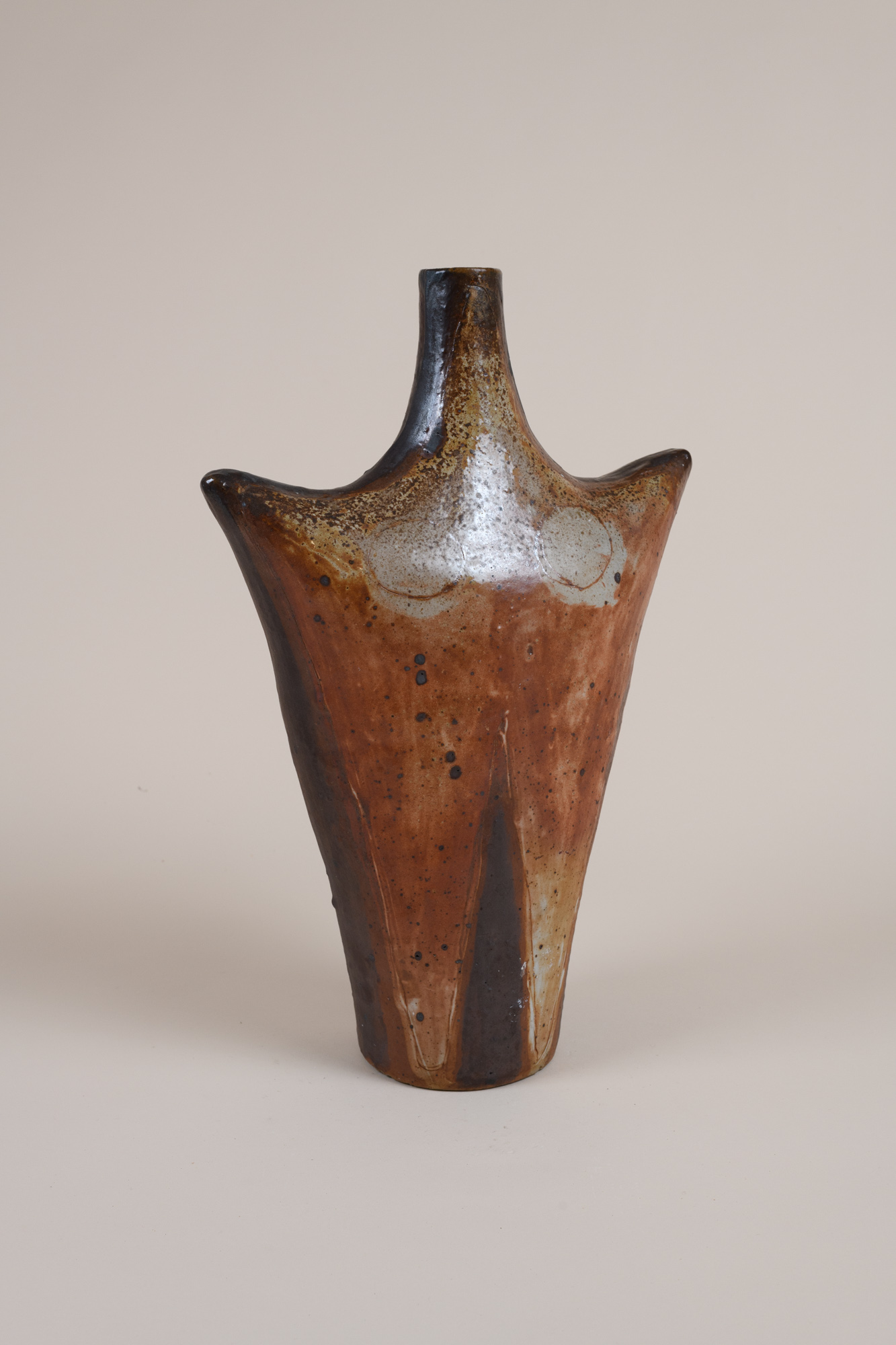 Anthropomorphic vase, brown and milky white stoneware by Vassil Ivanoff c.1965.