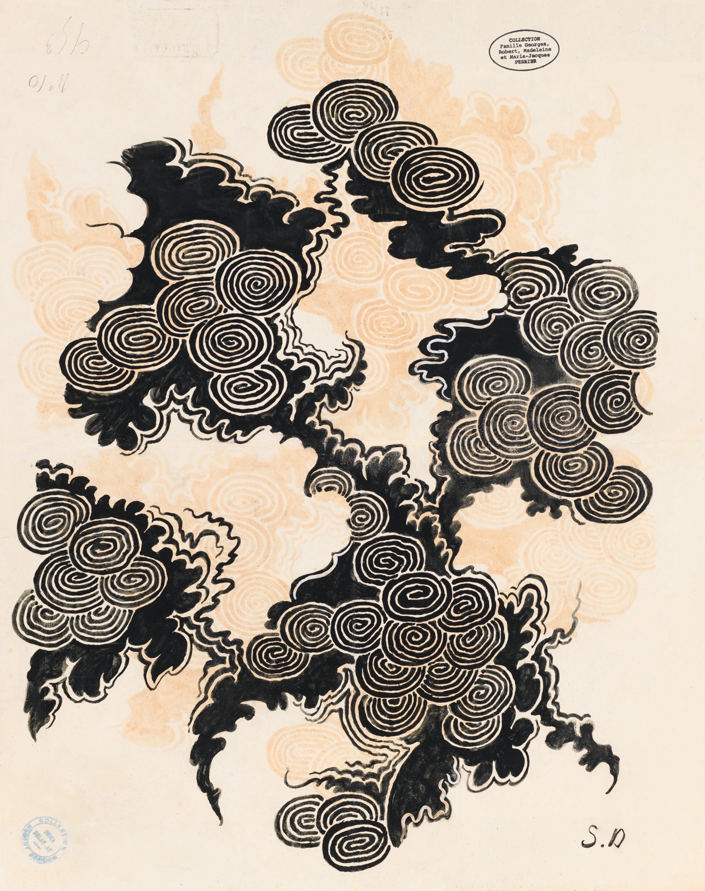 “Nuages et spirales”, ​ink and gouache on paper by Sonia Delaunay for textile pattern, c.1926.
